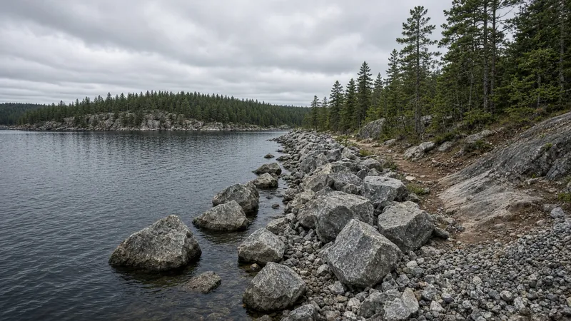 Armour stone along a Northern Ontario shoreline