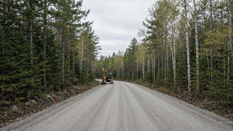 Finished driveway graded through mixed pine and birch
