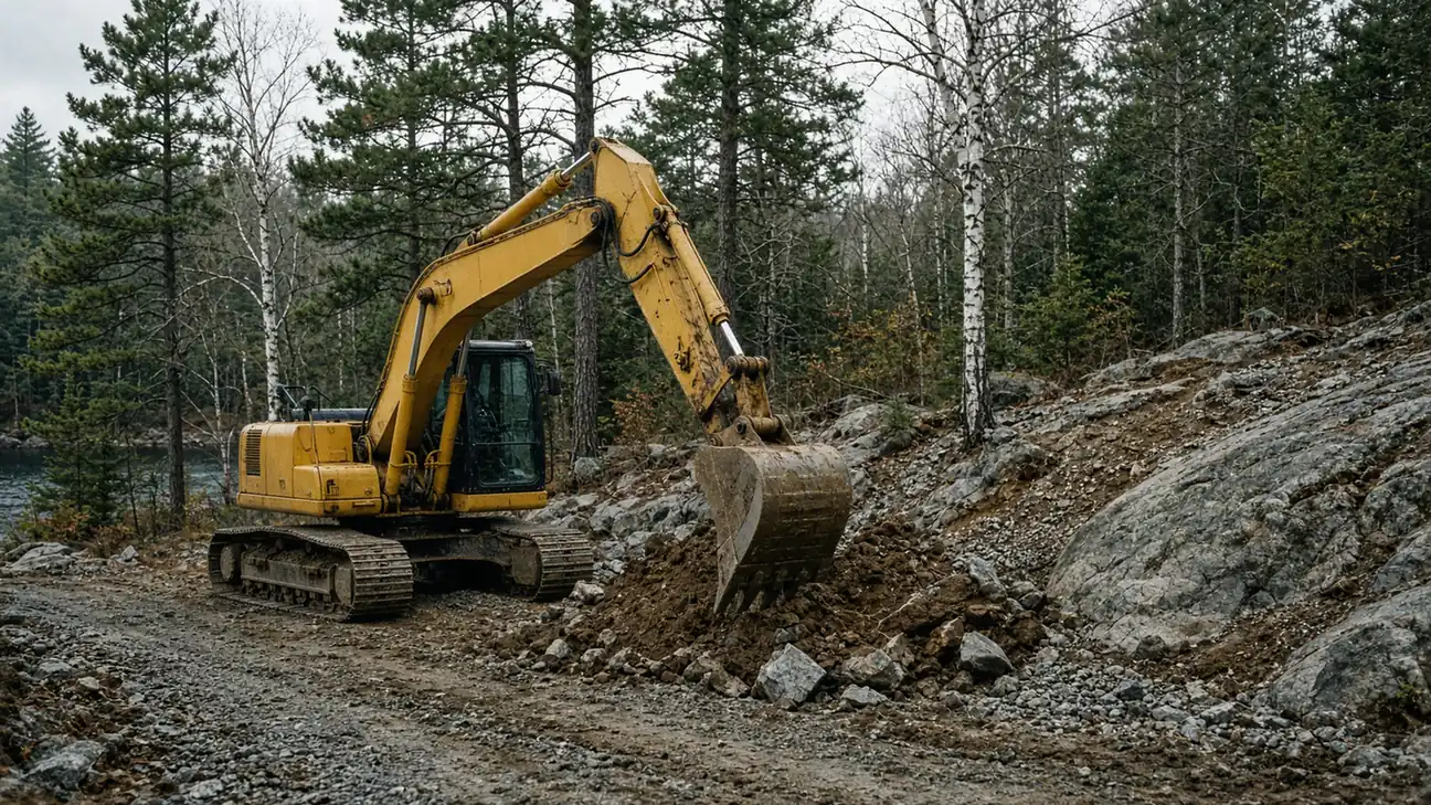 Basswood excavator working a Shield lot in Algoma